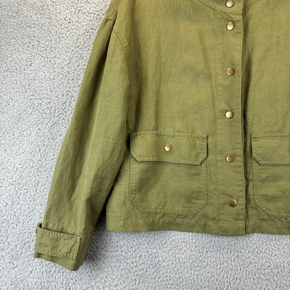 Nicole Miller Linen Jacket Medium Lightweight Lagenlook Minimalist Olive Green - Picture 3 of 12